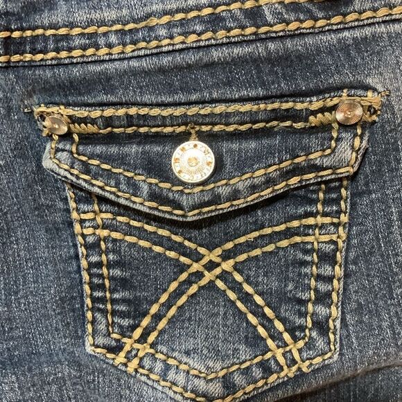 Clash Y2K Era Straight Leg Denim Jeans With Flap Pockets / Whipstitching Size 7 - Picture 7 of 16